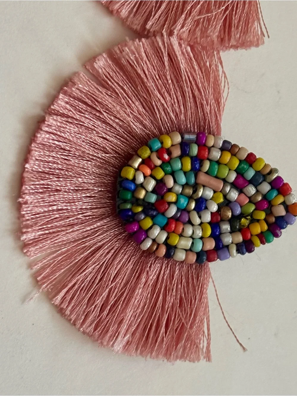 Beaded Multicolor Teardrop Tassel Earrings - Pink